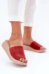 Zamszowe Klapki Damskie Na Koturnie Panto Fino RR267040 Czerwone