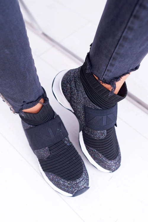 Obuwie Sportowe Damskie Lu Boo Ze Skarpetą Czarny Brokat Phantom