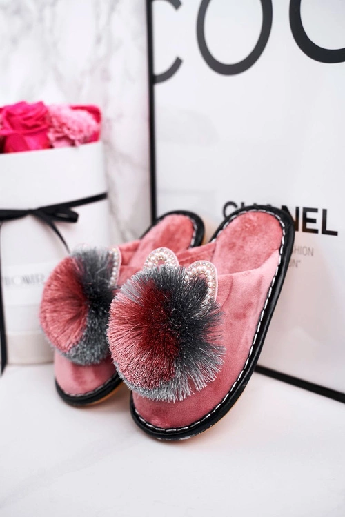 Dziecięce Klapki Papcie Z Pomponem Różowe Cinderella