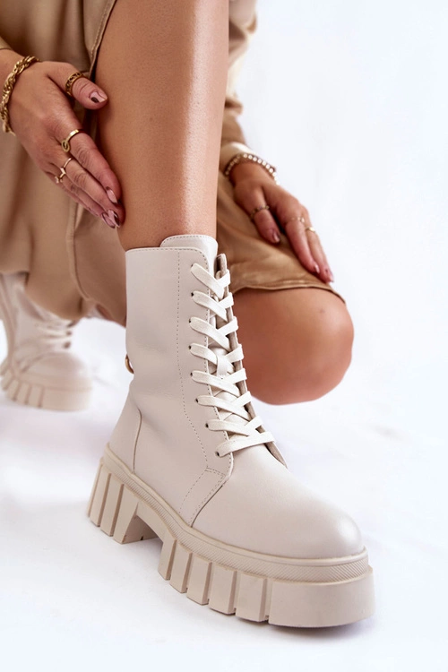 Skórzane Ocieplane Botki Na Platformie Jasnobeżowe Telisa