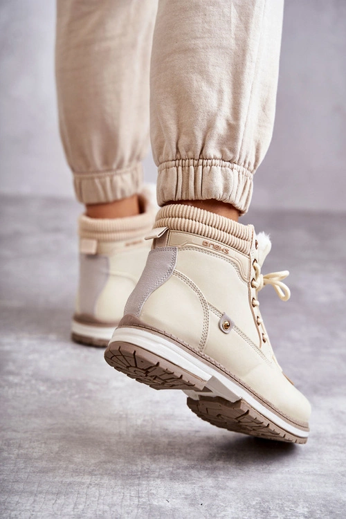 Damskie Ocieplane Botki Trapery Beżowe Liv