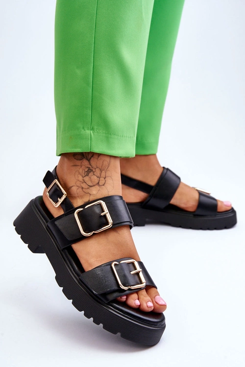 Skórzane Wygodne Sandały Czarne Alayah