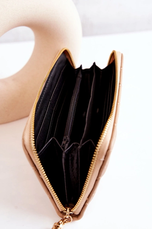 Duży Pikowany Portfel Z Frędzelkiem Beżowy Selley