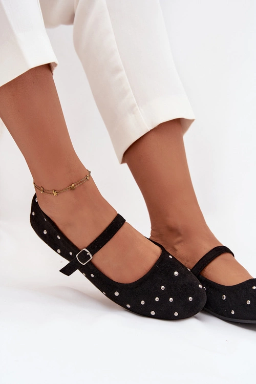 Zdobione Baleriny Damskie Z Paskiem Czarne Olivisse