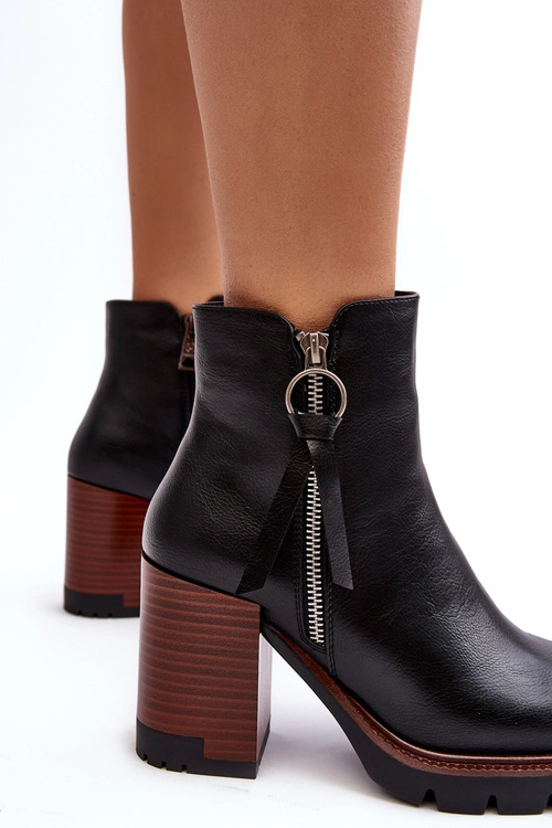 Damskie Skórzane Botki Na Słupku Czarne Brittney