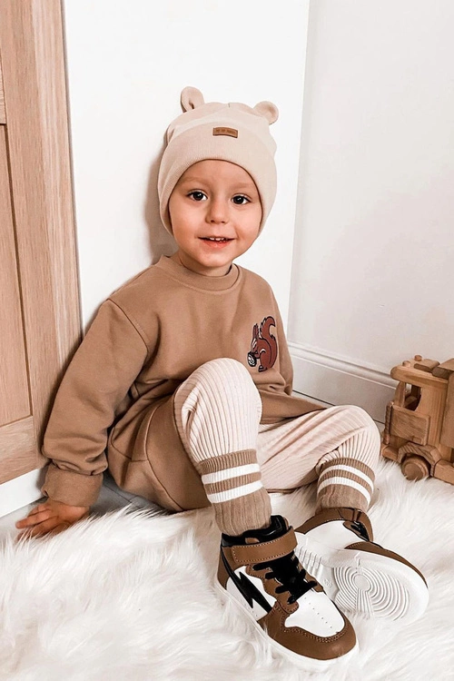 Dziecięce Wysokie Buty Sportowe Biało-Brązowe Bartnie