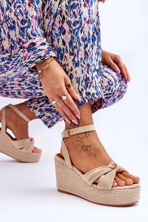 Sandały Damskie Na Koturnie Beżowe Kendall