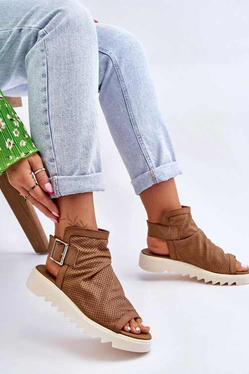 Damskie Sandały Z Cholewką Za Kostkę Camel Adonis