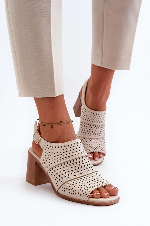 Ażurowe Sandały Na Słupku Sergio Leone SK565 Jasnobeżowe