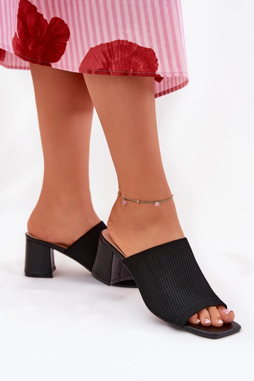 Klapki Damskie Na Obcasie Typu Słupek Czarne Wenilan