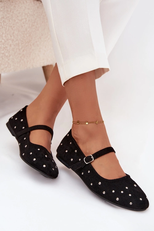 Zdobione Baleriny Damskie Z Paskiem Czarne Olivisse