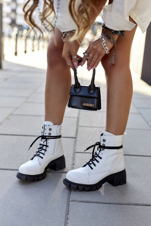 Damskie Botki Trapery Glany Białe Clethra