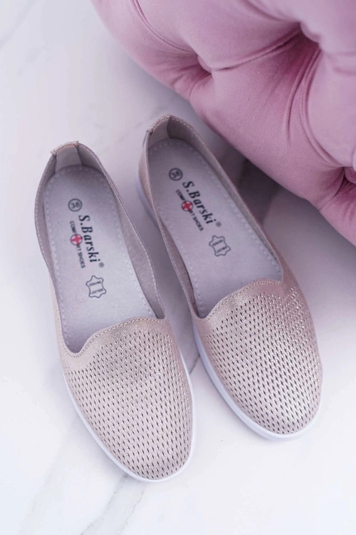 Damskie Półbuty Wsuwane Skórzane Lordsy Złote Lordi