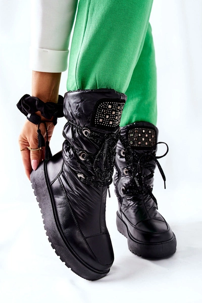 Damskie Śniegowce Ocieplane Czarne Chardonnay