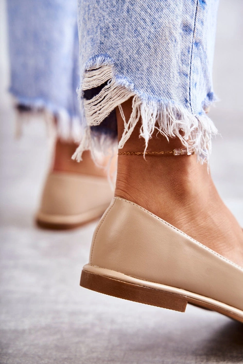 Damskie Skórzane Mokasyny Z Ozdobą Beżowe Kerrie