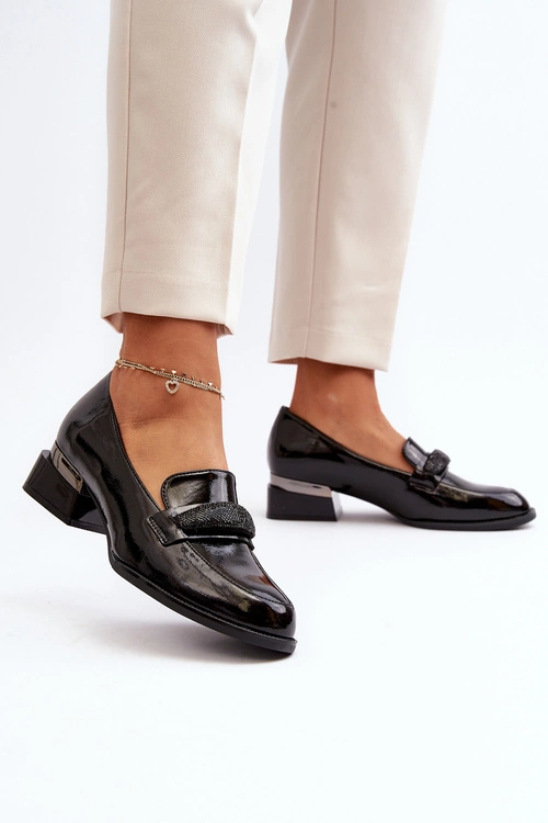 Damskie Półbuty Lakierowane Na Niskim Obcasie Czarne Marilni