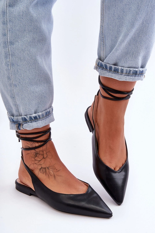 Damskie Wiązane Baleriny Czarne Lilly Ann