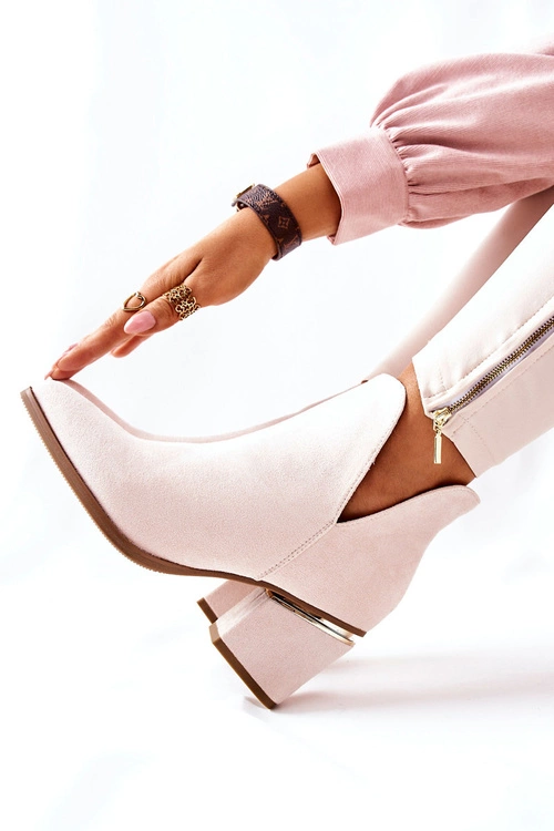 Damskie Zamszowe Botki Z Wycięciami Beżowe Noel