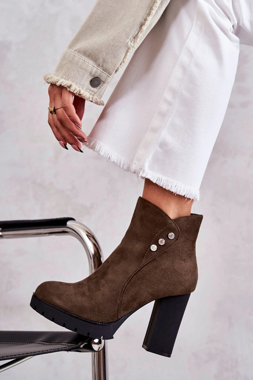 Zamszowe Botki Na Słupku Zielone Lagerlla