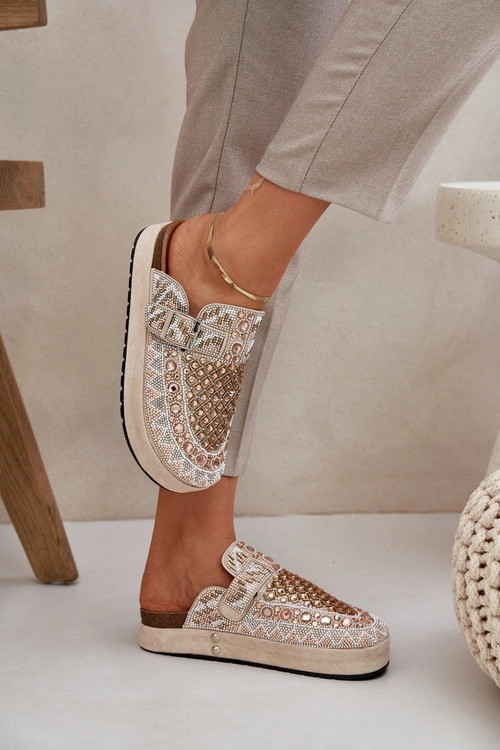 Zdobione Klapki Na Platformie Beżowe Terfitra