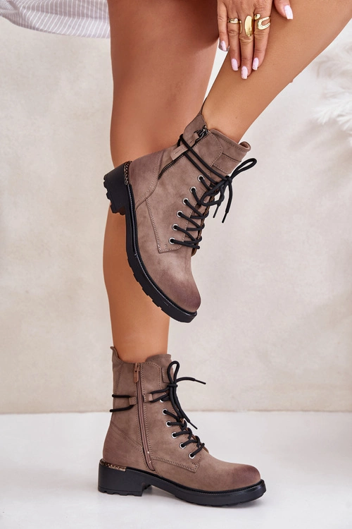 Wysokie Botki Workery Z Suwakami Ciemnobeżowe Maisa