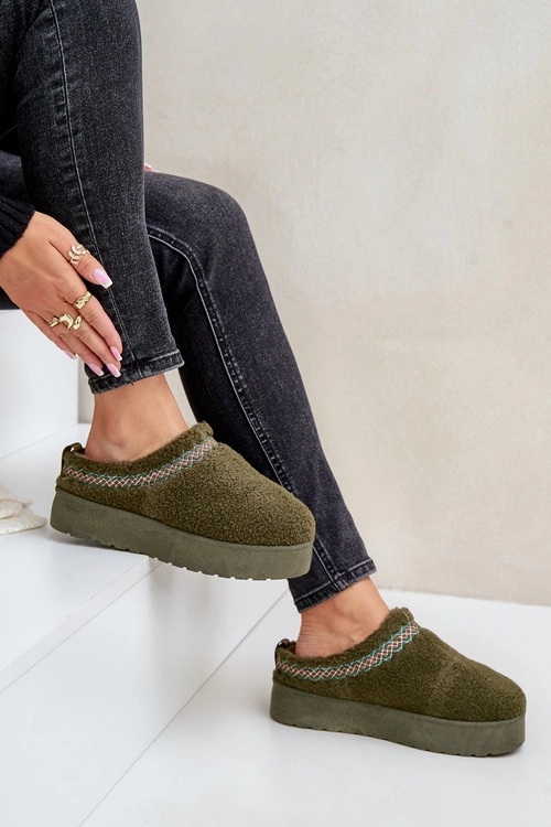 Śniegowce Na Platformie Z Futerkiem Typu Baranek Ciemnozielone Mesirra