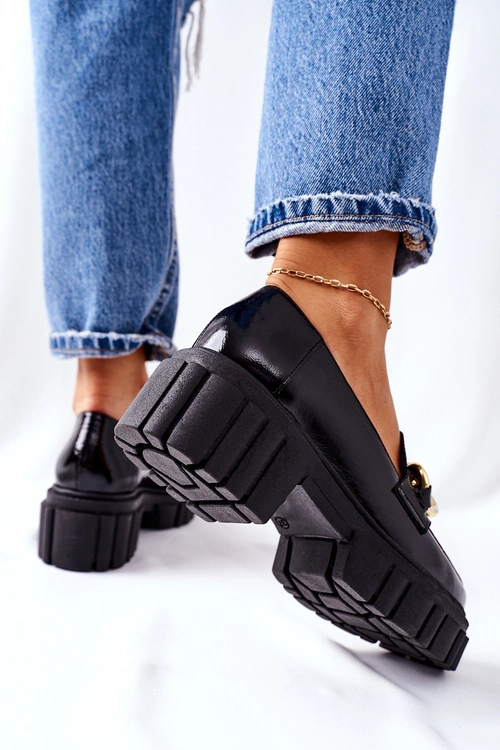 Damskie Półbuty Loafery Skórzane Czarne Laura Messi 2339