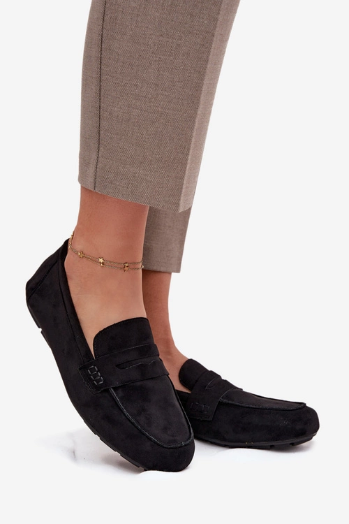 Loafersy Mokasyny Damskie Płaskie Czarne Roseline