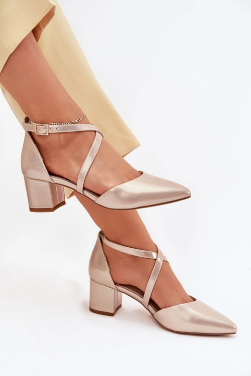 Czółenka Na Słupku Z Eko Skóry Sergio Leone SK830 Złote