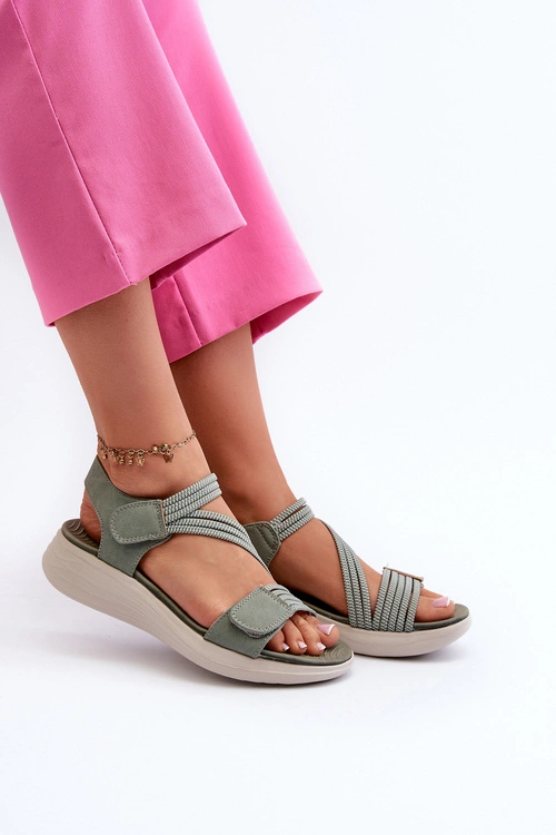 Damskie Wygodne Sandały Na Rzep Zielone Eladora