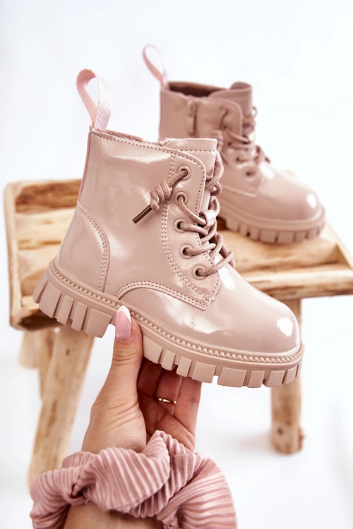 Lakierowane Ocieplane Botki Jasnobeżowe Heidi