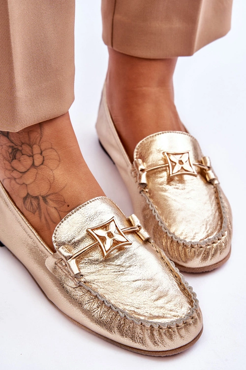 Klasyczne Skórzane Mokasyny Z Ozdobą Laura Messi 2459 Złote