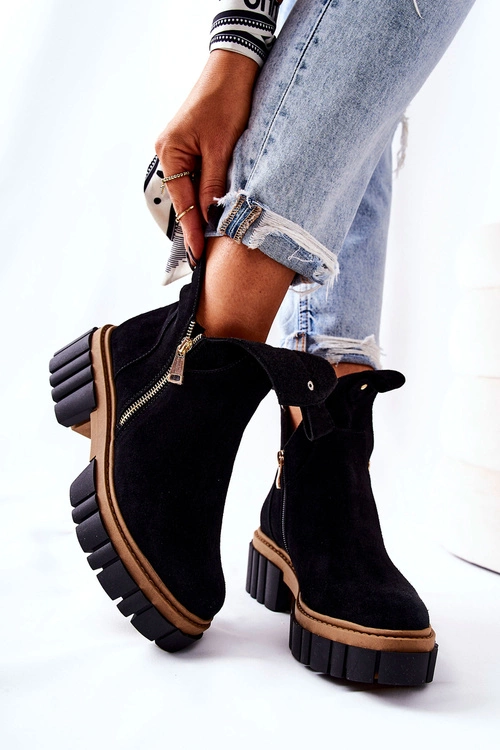 Botki Ocieplane Z Wycięciem Na Suwak Czarne Cadence