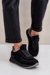 Zamszowe Sneakersy Damskie Z Futerkiem I Błyszczącym Elementem Big Star OO274580 Hi-Poly System Czarne