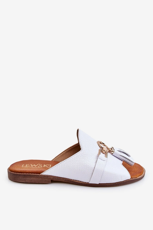 Damskie Skórzane Klapki Lewski Shoes 3226 Białe
