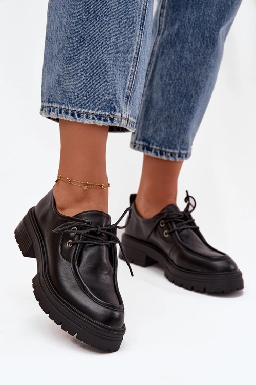 Półbuty Damskie Z Eko Skóry Czarne Adrelle