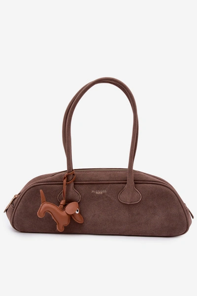 Flora&Co Torebka Bagietka Zamszowa Zawieszka Jamnik Ciemnobeżowa Annette