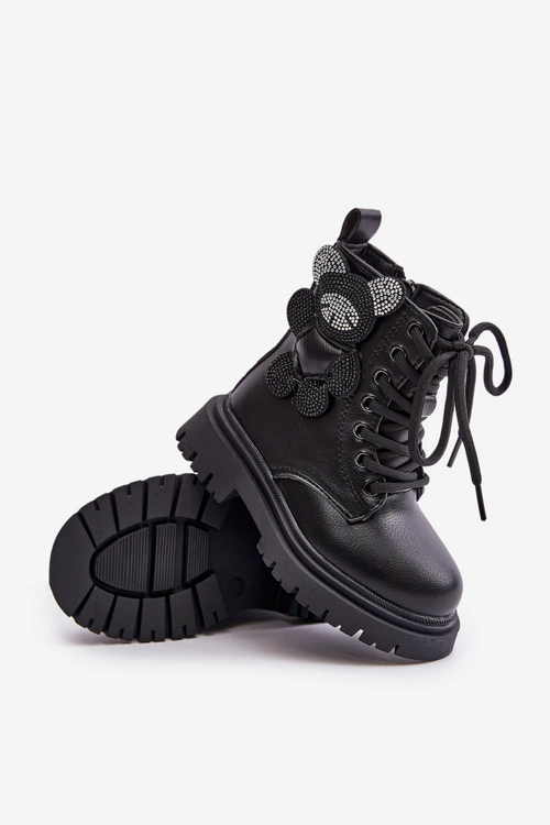 Ocieplane Botki Dziewczęce Z Misiem Na Zamek Czarne Relobia