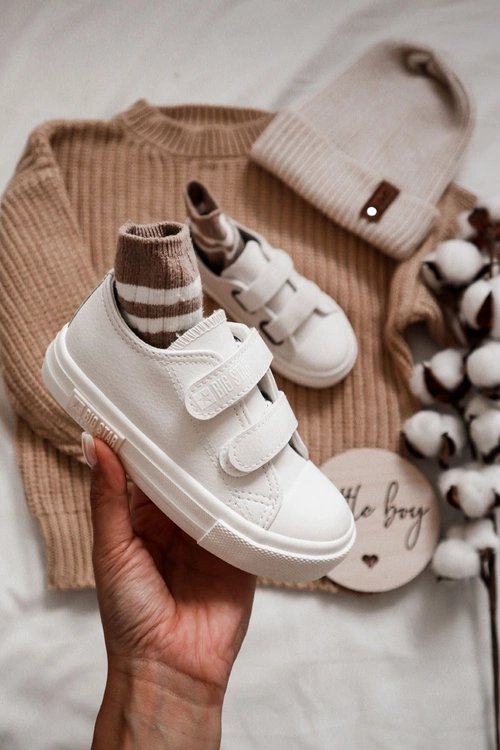 Dziecięce Skórzane Trampki Na Rzep BIG STAR KK374093 Białe