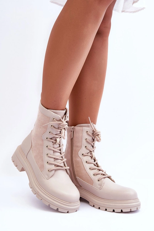 Damskie Workery Botki Skórzane Jasnobeżowe Faustina