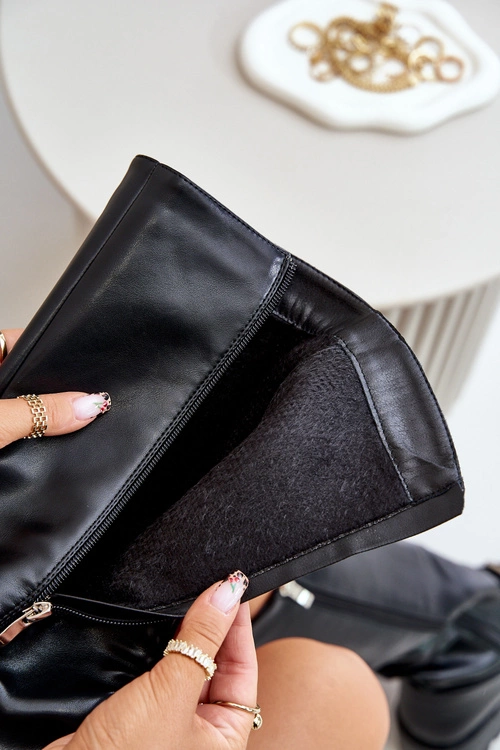 Ocieplane Kozaki Damskie Na Zamek Eko Skórzane Czarne Tialethe