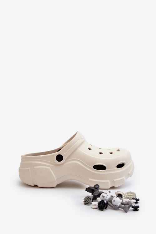 Piankowe Damskie Lekkie Klapki Na Masywnej Podeszwie Białe Matirra