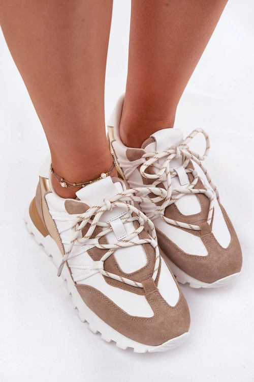 Skórzane Półbuty Sneakersy Damskie Artiker 56C1738 Beżowo-Złote