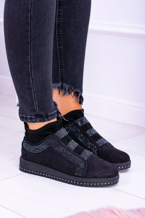 Zamszowe Czarne Damskie Obuwie Sportowe z Cyrkoniami Petite