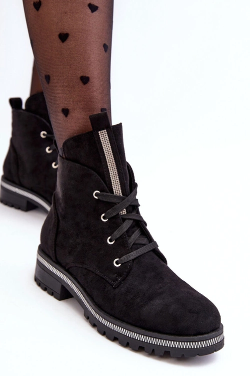 Wsuwane Zamszowe Botki Damskie Ze Zdobieniem Czarne Plesca