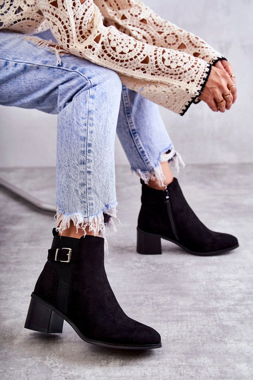 Zamszowe Botki Na Słupku Czarne Vannes