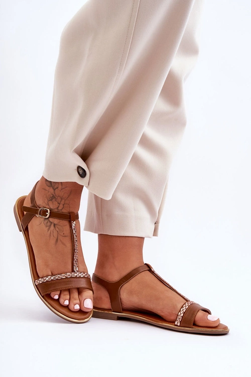 Sandały Damskie Z Cyrkoniami Brązowe Penna