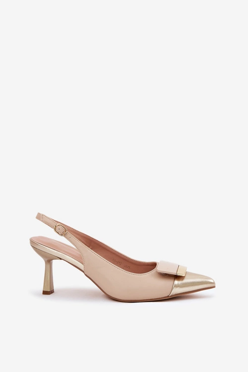 Eleganckie Szpilki Z Ozdobą Eko Skórzane Beżowe Ottoles