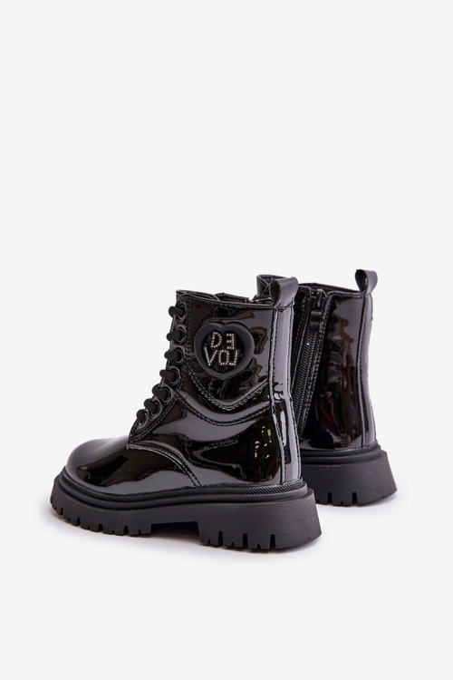 Lakierowane Botki Dziewczęce Ocieplane Futerkiem Na Zamek Czarne Evaliraea