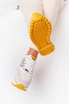 Skórzane Sportowe Buty Na Platformie GOE HH2N4001 Biało-Żółte